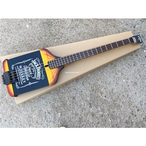 High quality custom edition headless 4-string electric bass personalized painted pattern bottle shape free shipping