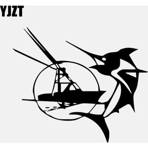 YJZT 14.9CM*12.7CM Car Sticker Sport Fish Boat Car Truck Window Vinyl Decal Decor Black/Silver C24-0754
