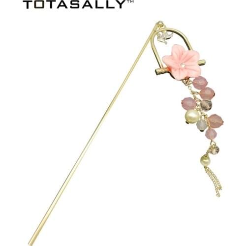 TOTASALLY Beaded Charms Hair Jewelry Vintage Bohemian Elegant Flower Chandelier Women Hair Sticks Jewelry Palillos del pelo