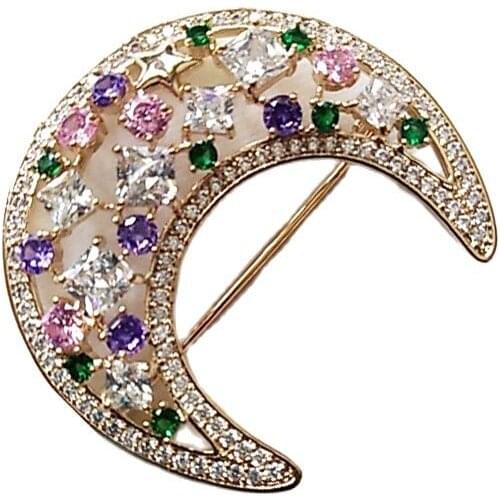 MADALENA SARARA Colorful AAAA Zircon Inlaid Brooch Moon Style Fine Brooch Pin For Women Jewelry