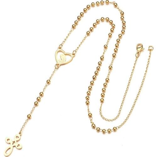 Retro Western Religious Virgin Mary Cross Pendant Long Handmade Beaded Necklace Sweater Chain Womens Jewelry Gift