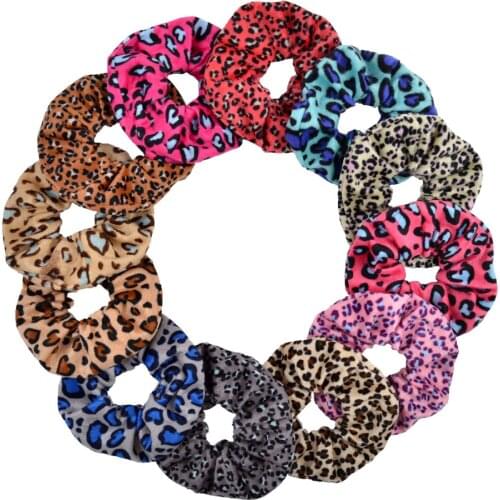 Women Elegant Leopard Solid Crude Velvet Elastic Hair Bands Tie Scrunchie Rubber Bands Ponytail Holder Fashion Hair Accessories