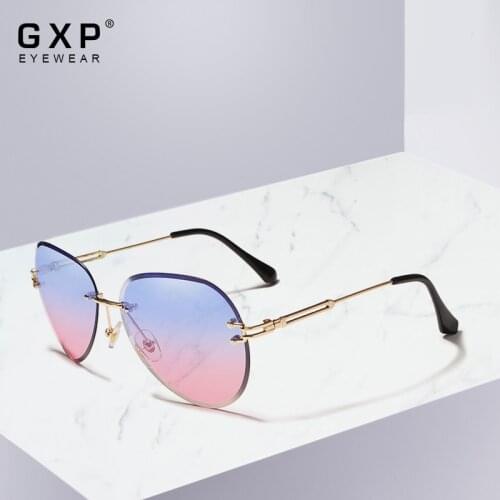 GXP DESIGN Women Rimless Pilot Sunglasses Blue Gradient Lens UV400 Protection