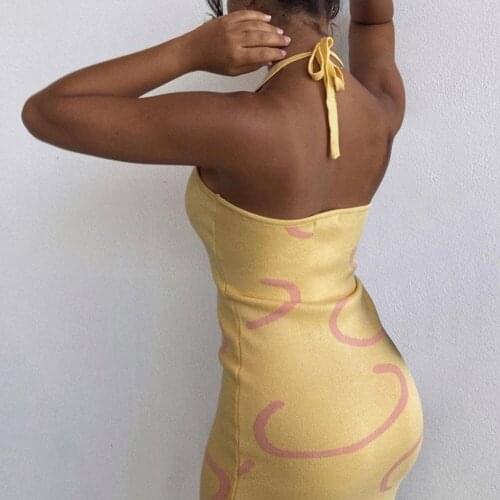 2021 New U-Neck Sleeveless Dress For Women Casual Knitted Long Slim Yellow Fashion Open Back Summer Dress