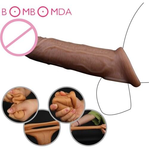 Liquid Silicone Penis Sleeve Sex Toys For Men Reusable Condoms Realistic Penis Extender Dick Cover Dildo Enlargement Sex Product