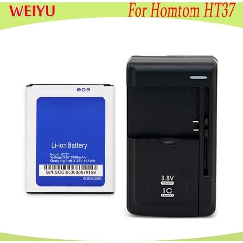 1LOT=1PC Battery+Universal Charger 3000mAh Long Time Standy battery For Homtom HT37 HT37 pro phone Replacement Batteries Bateria