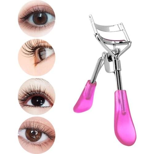 Eyelash Curler Stainless Steel Cosmetic Makeup Curler Portable Non-slip Eyelash Curling Tool, Transparent Pink