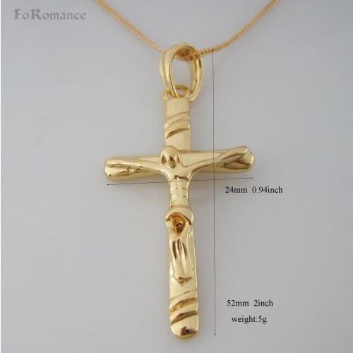 Foromance/- YELLOW GOLD GP 18" CIRCLE LINK NECKLACE & JESUS CROSS GOD CHURCH RELIGIOUS PENDANT HANGS 2" 52mm
