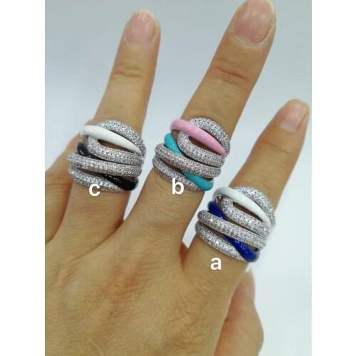 Janekelly 2020 Trendy 3bands mix Big Bold Statement Ring for Women Cubic Zircon Finger Rings Beads Charm Ring Bohemian Beach Jew