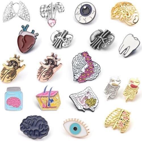 Wholesale 20/pcs Blood Capillary Organ Brooch Enamel Pin Badge Biology Lapel Pins Metal Skull Eye Medical Brooches