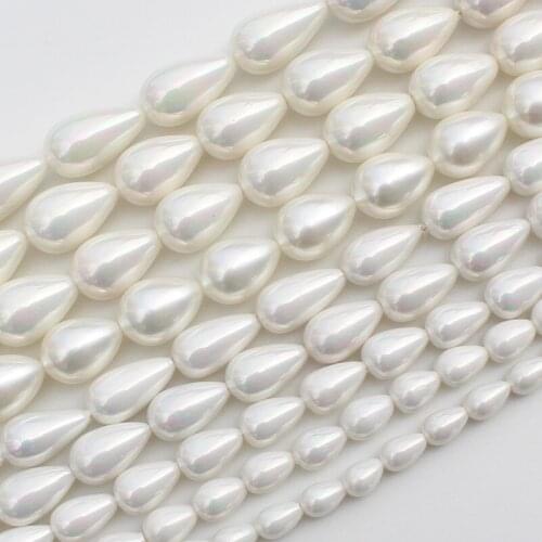 2pcs Wholesale Beautiful White Shell Pearl Water-Drop Loose Beads 15"/38cm ,For Jewelry making