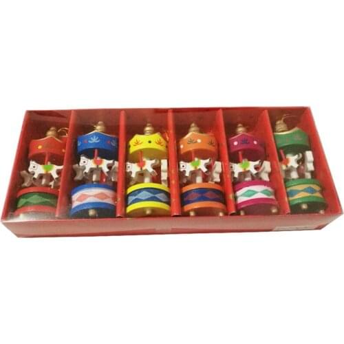300pcs Vintage Wood Carousel Horse Christmas Tree Pendant Hanging Ornaments Romatic Wedding Birthday Party Decoration lin4616