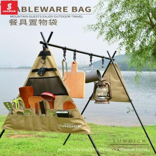 Outdoor picnic tableware storage bag portable camping picnic cookware storage barbecue storage hanging bag triangle storage bag