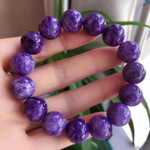14mm Natural Charoite Gemstone Purple Crystal Round Beads Bracelet Stretch Russia Charm Femme Bracelets AAAAA