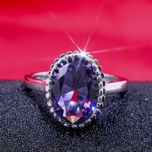 Female Crystal Zircon Stone Ring Silver Color Purple Colors CZ Ring Wedding Band Jewelry Promise Engagement Rings For Women
