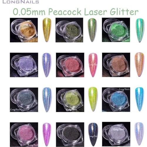 1/500 Laser Super-Fine Nail Glitter Holographic 2021 Peacock 0.05mm Green/Gold/Silver DIY Flashing Nailart GlitterPowder #FT170