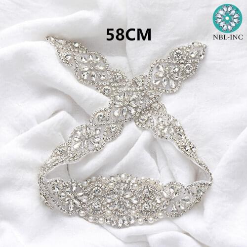 1PC) Bridal wedding hand beaded silver crystal rhinestone applique trim rose gold hot fix iron on for wedding dresses WDD0209