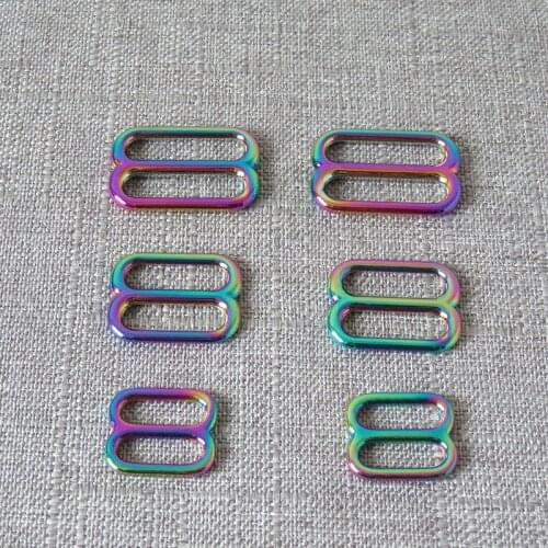 10Pcs/Lot Rainbow 15mm 20mm 25mm Metal Hardware Tri Glide Adjuster For Bag Straps Handbag Pet Dog Collar Sewing DIY Accessories
