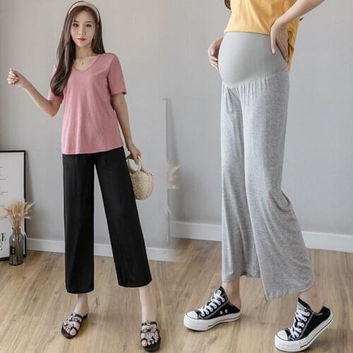 587# Maternity Pants Summer Support Abdomen Solid Color High Waist Elastic Waist Belly Support Pants Maternity Trousers