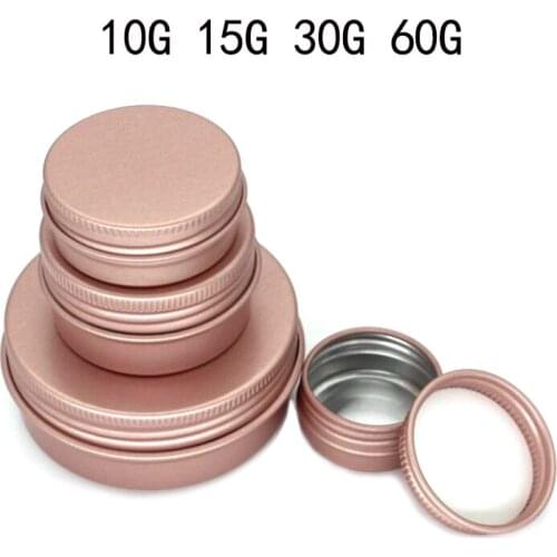 50pcs/lot 10g 15g 30g 60g rose gold color aluminum jar,10ml 15ml 30ml 60ml aluminum tin can lip balm container rose gold