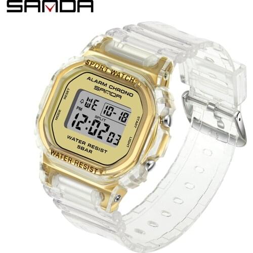 SANDA Fashion Watch Women Men Casual Transparent Digital Sport Watches Lovers Gift Clock Student Wristwatch Female Reloj mujer