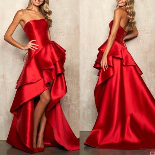 Elegant Red Hi-Lo Sleepwear Off Shoulder Back Straps Evening Dress Custom Made Party Dress
