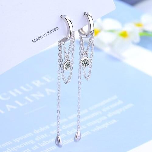 Elegant Silver Color Long Tassel Drop Earrings for Women Handmade AAA Cubic Zircon Water Drop Shape Earring Party Jewelry