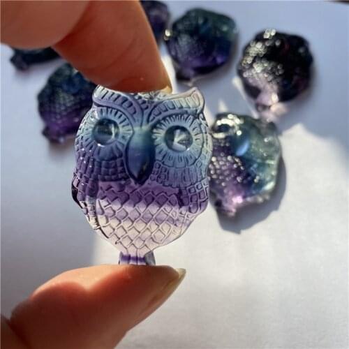 1PC Natural Crystal Fluorite owl Ornaments Quartz Mineral Jewelry Modern Home Decoration Stone Crafts Holiday Gift