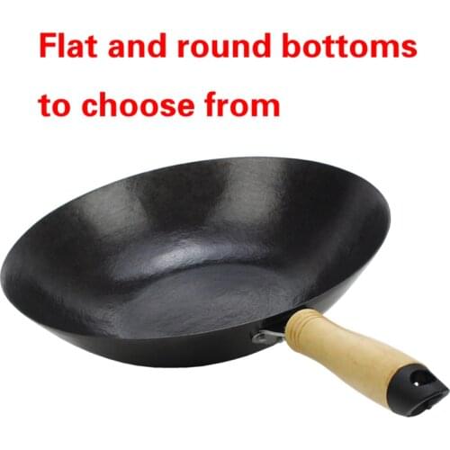 Chinese Traditional Handmade Iron Wok flat bottom round bottom non stick wok gas cooker household cooking Chinese pan wok