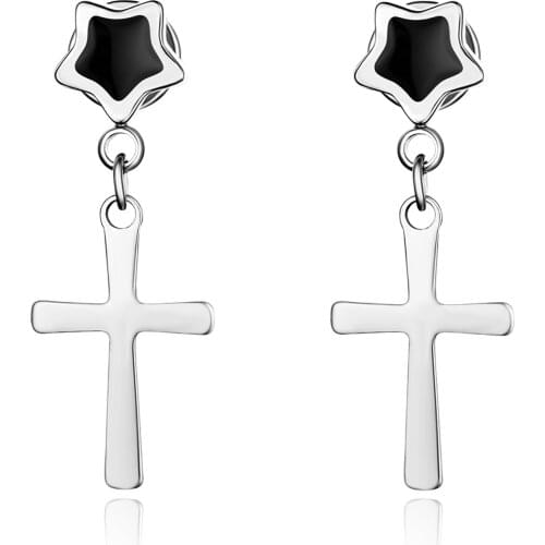 BONISKISS Classic Cross Stud Earring For Men Ladys Jewelry Cute Heart & Star Pattern Unique Stainless Steel Earrings For Women