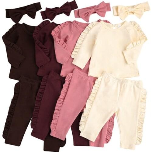 3Pcs Baby Clothing Set Spring Autumn Newborn Toddler Girls Ruffles Sweatshirts Tops+Pants Leggings+ Headband Outfits Sets