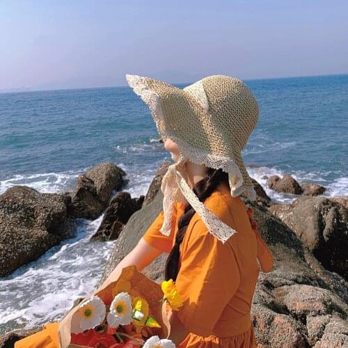 Summer Sun Hat Pastoral Style Fresh and Artistic Straw Fisherman Hat Sunshade Sun Hat Big Brim Seaside Straw Hat Women
