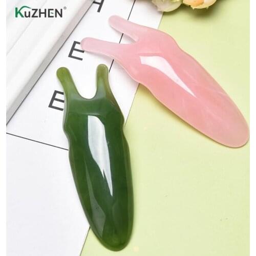 Face Lifting Stone Guasha Scraping Facial Gouache Natural Rose Quartz Jade Y-shaped Fork Massage Plate Nose Massage Acupuncture