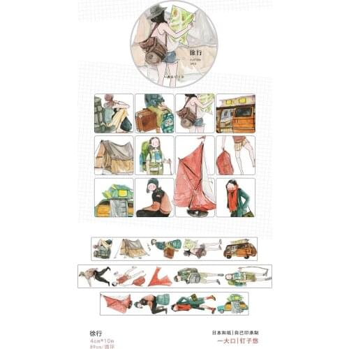 Lovely Travel Girl Washi Tape for Card Making Bullet Journal DIY Scrapbooking Label Sticker