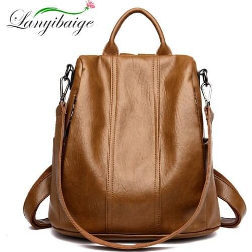 Mochilas Women Leather Backpacks Vintage Female Anti-thief School Bags For Girls Shoulder Bag Sac a Dos Travel Ladies Bagpack