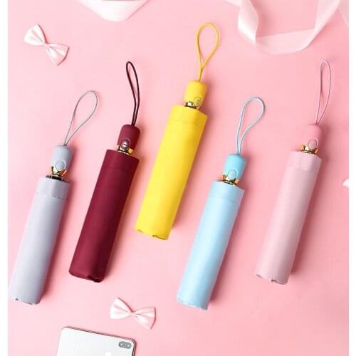 Fashion Women Student Fully Automatic Sunny Umbrella Sunscreen Anti-UV Sun Umbrella Black Glue Parasol 3 Folding Umbrella