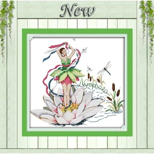 Lotus Fairy beauty girls home decor Counted Printed on canvas DMC 11CT 14CT Cross Stitch Needlework Sets embroidery kits scenery
