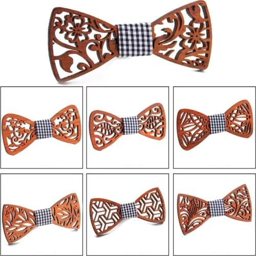 New Floral Wood Bow Ties for Men Bowtie Hollow Butterflies Wedding suit wooden bowtie Shirt krawatte Bowknots Slim tie