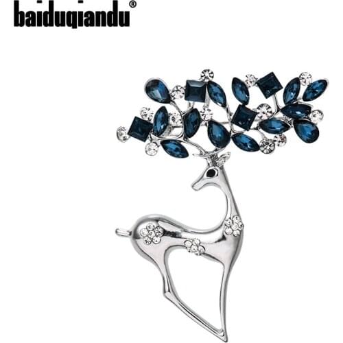 Baiduqiandu Brand New Arrival Blue Glass Crystal Deer Brooch Lapel Pins Fashion Jewelry Accessories