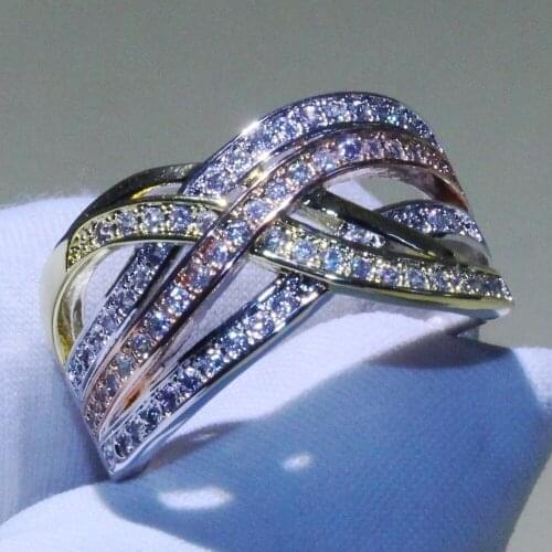 Victoria choucong Brand New Cross Rings 925 Sterling Silver Separate Color AAA Cubic Zirconia Eternity Wedding Band Rings Gift