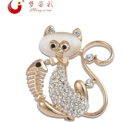 New Fashion Fine Jewelry Opal Brooch Jogos Vorazes Rose Gold Rhinestone Lovely Cat Brooches Pin Up for Women Wedding Dress X1494