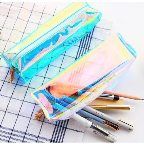 New Laser Transparent Glitter Pencil Case Stationery Bag Creative Fashion Pvc Pencil Bag School Pencil Box Supplies Student Gift