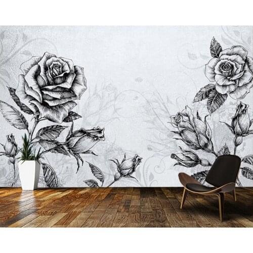 Papel de parede Black and white line rose flower modern Nordic 3d wallpaper,living room bedroom wall papers home decor mural