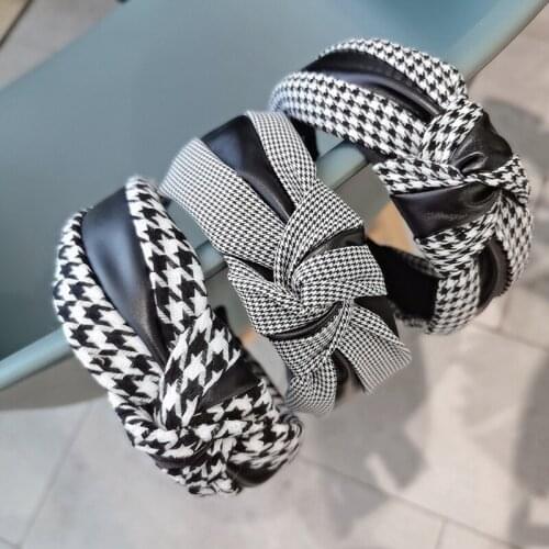 1Pcs Knotting Hair Hoop Retro Fashion Ornaments Houndstooth Pattern Lady Hairband Cloth for Women Wide-brimmed Hair Accessories