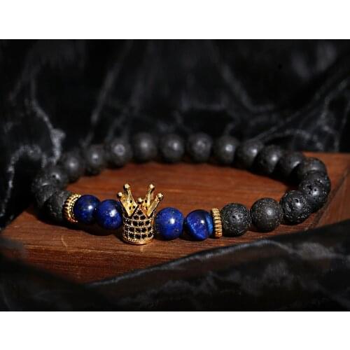 Charm Natural Stone Bracelet Lava Stone Crown Matte Beaded Bracelets Handmade Men Women Prayer Fitness Chain Couple Jewelry Gift