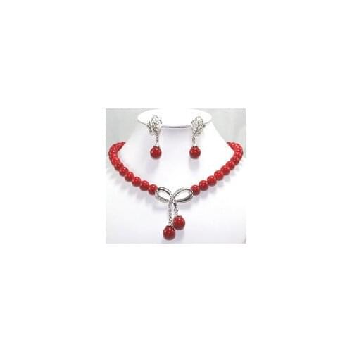 Wholesale noblest 10mm redNatural Stone necklace 17 inch pendant necklace earrings set