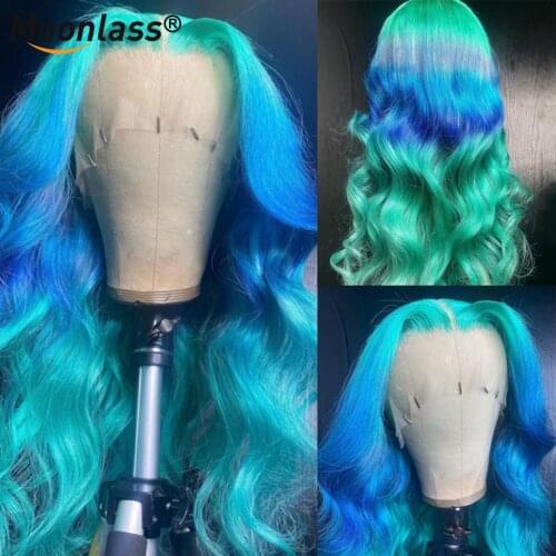 13x4 Lace Frontal Wig Mint Green Blue Ombre Human Hair Body Wave Lace Front Wigs Brazilian Wig Pre Plucked With Baby Hair Wigs