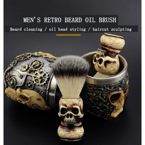 Barber Shop Fashion High-end Skull Shaving Brush Foaming Soap Bowl Set Mens Beard Facial Cleansing Tool Shaving 2pce Tool Set