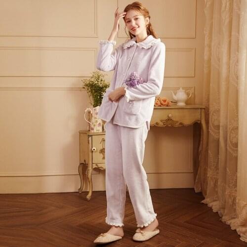 Pajama Set Women Winter Full Length Pijama Lounge Wear Woman Princess Retro Sleepwear