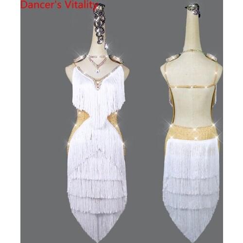 Latin Dance Dress Diamond Tassel Performance Clothing High-end Custom Female Adult Sling Competition Clothes Dance Wear